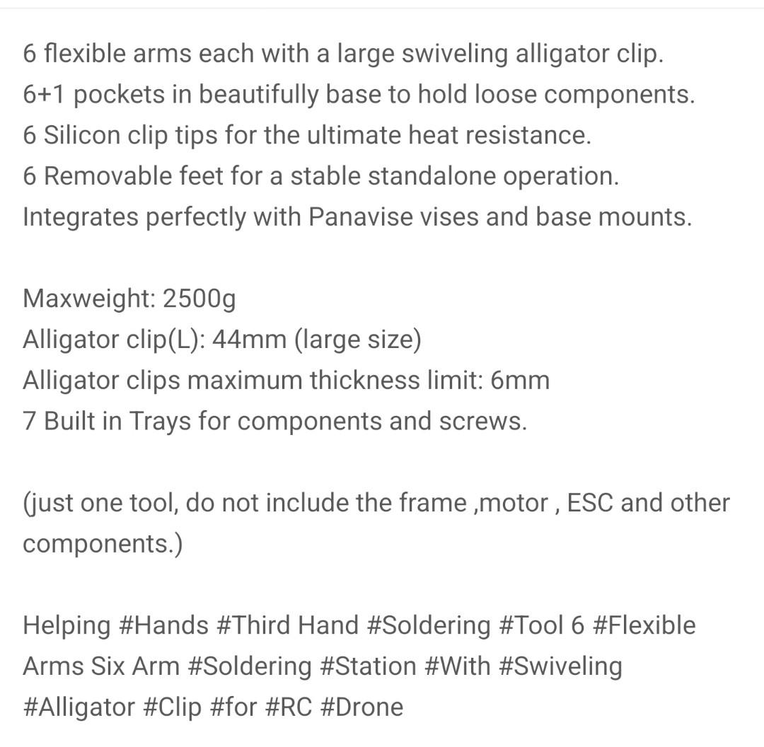 Flexible Arms Soldering Station With Swiveling Alligator Clip