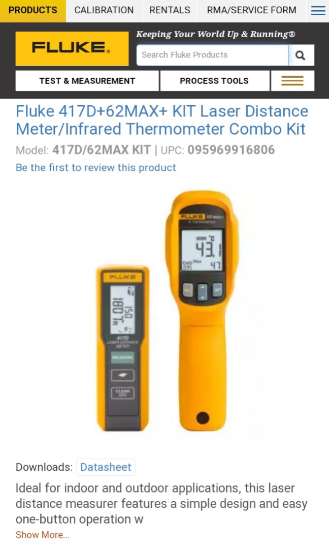 Fluke 417D+62MAX+ KIT Laser Distance Meter/Infrared Thermometer Combo Kit