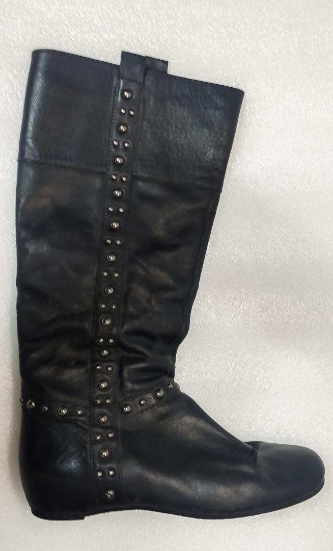 FORLERIA Italy Black below the knee boots with silver studds