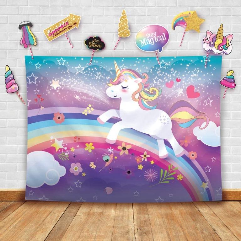 Glittery Garden Magical Unicorn Theme Photography Backdrop And Studio Props  Diy Kit Great As Photo Booth Background Rainbow Birthday Party Supplies And  Princess Baby Shower Decorations, Hobbies & Toys, Stationery & Craft,