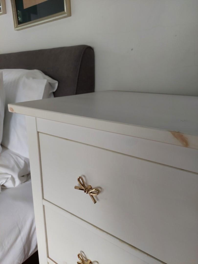 Ikea Hemnes White 3 Drawer Chest with Gold Ribbon Knobs, Furniture