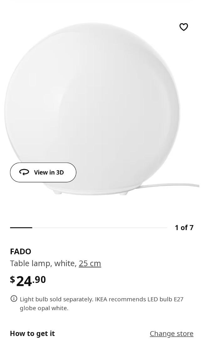 Ikea table lamp white, Furniture & Home Living, Lighting & Fans