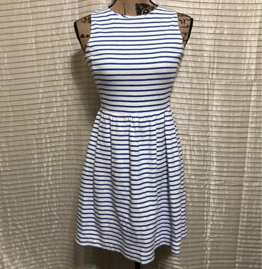 J.Crew Daybreak dress. Blue and white striped fit and flare XXS
