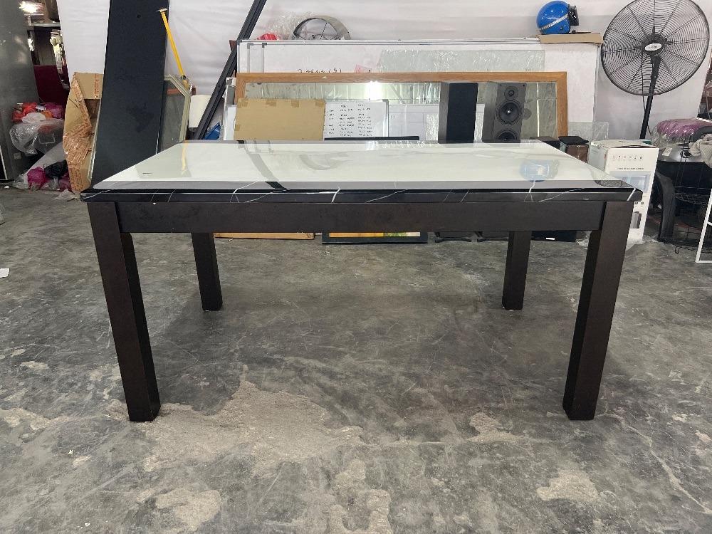Marble Top Black Wooden Frame 6 Seater Dining Table set with 6 Chairs ...