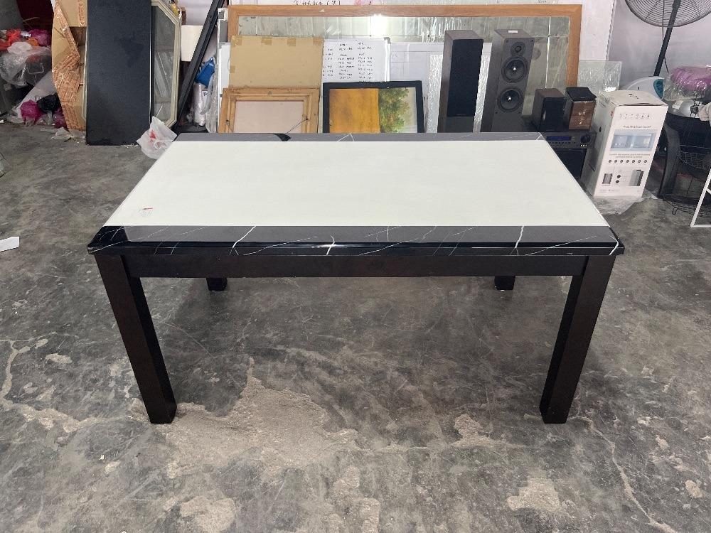 Marble Top Black Wooden Frame 6 Seater Dining Table set with 6 Chairs ...