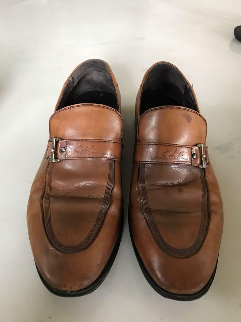 Mens leather clearance dress slippers