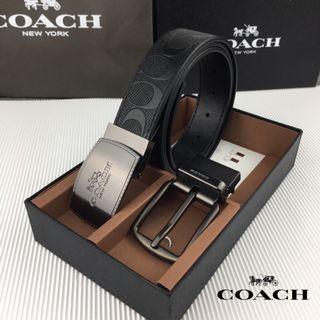 New Coach Original Men Dual Buckle Leather Belt Gift Set 64839 55434 55157 with Full Set of Coach Package