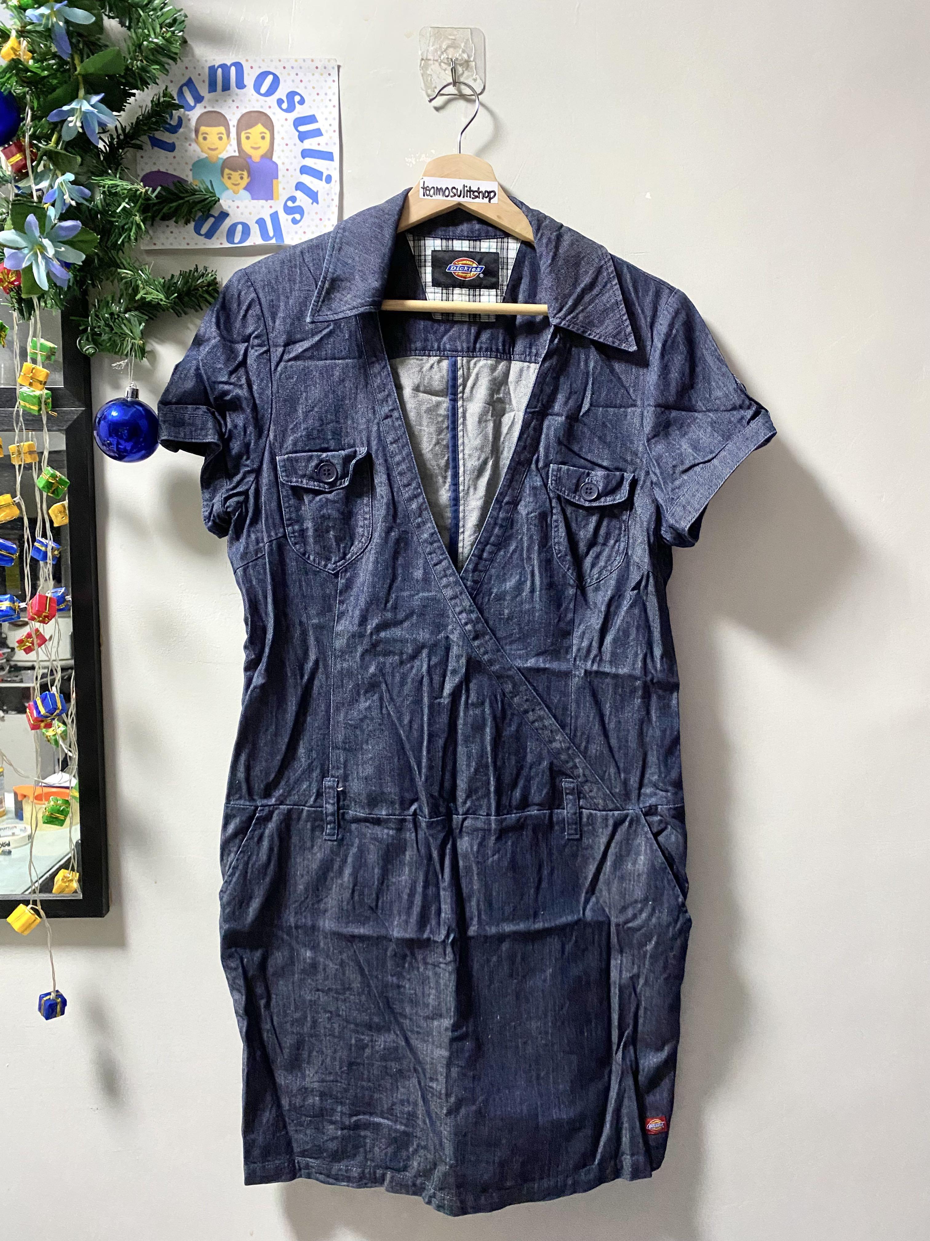 dickies denim dress Dickies Long Overall Denim Dungaree Dress in Blue