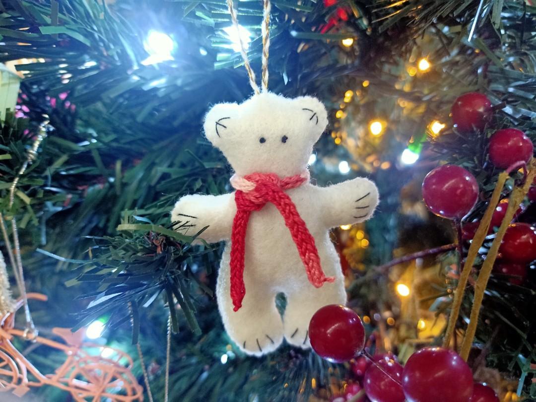 Polar Bear Christmas Tree Ornament (Category: Plushies & Soft Toys) located in Mandaluyong City. Submitted by patchandpast (Listing ID 1190609925, Image 1). Description: Hand-stitched wool felt polar bear Christmas tree ornament available on hand and for pre-order..