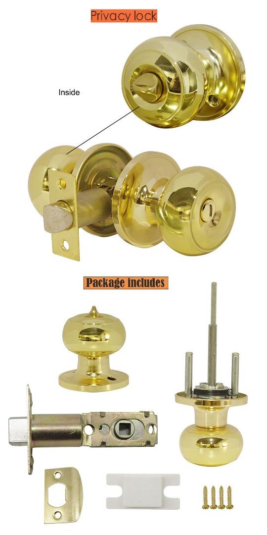 Probrico Gold brass Door handles for Interior doors Round Front back