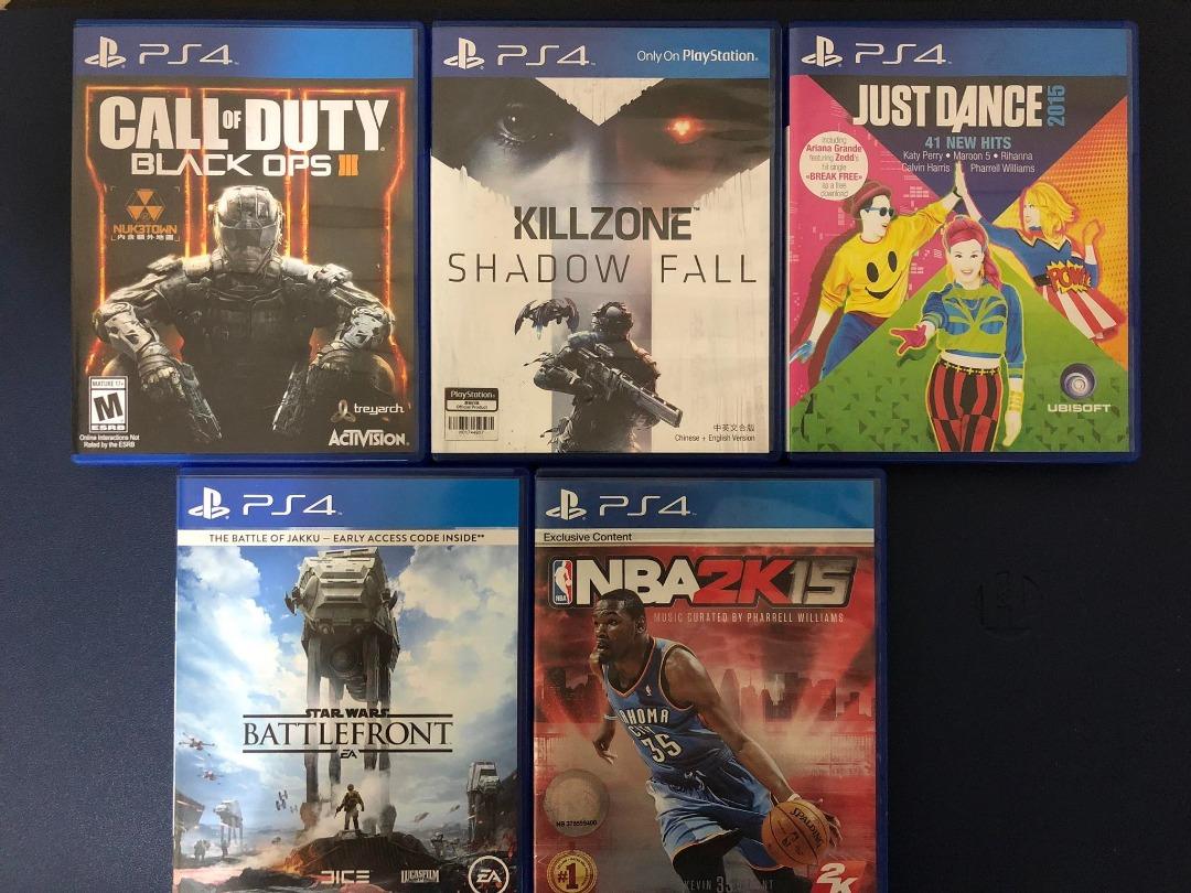 PS4 Games (Category: PlayStation) located in Caloocan City. Submitted by Andie_CheapSales (Listing ID 1190641936, Image 2). Description: P750 Each Game Games: NBA 2K18 [NO CASE] Call of Duty: Black Ops III NBA 2K15 Just Dance Killzone: Shadow Fall Starwars Battlefront.