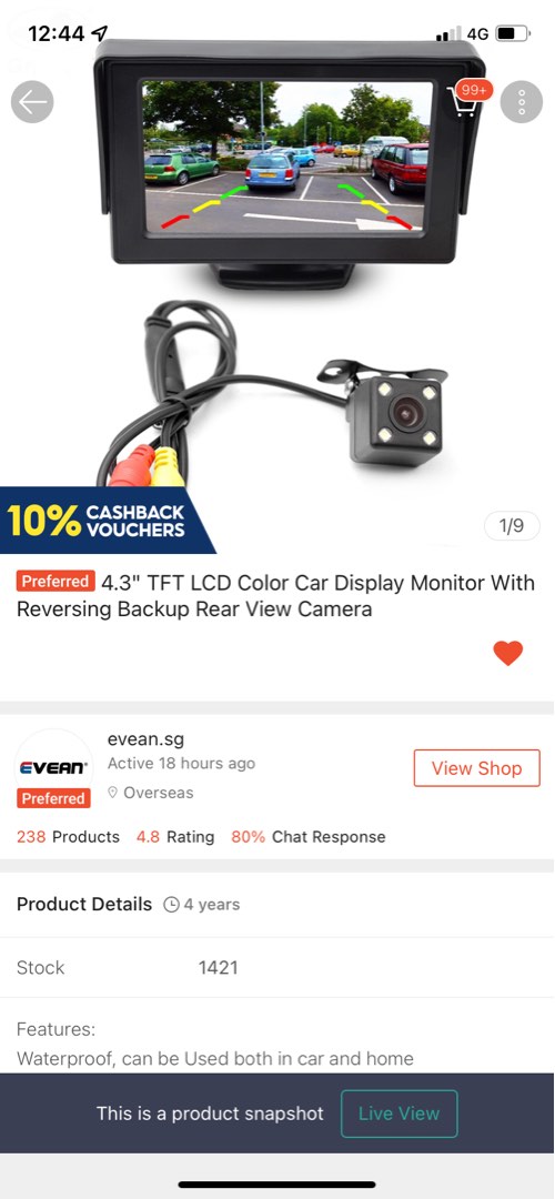 Rear car cam 4.3" TFT LCD Color Car Display Monitor With Reversing