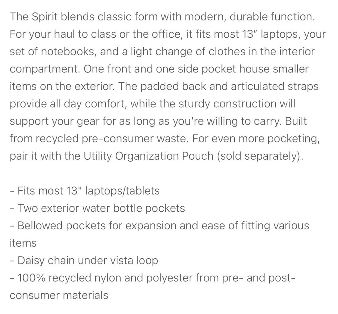 Timbuk2 Spirit Backpack Eco Black, Men's Fashion, Bags, Backpacks on