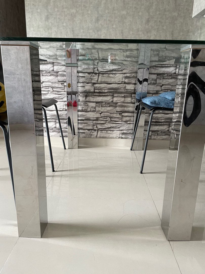 Used glass dining table, Furniture & Home Living, Furniture, Tables