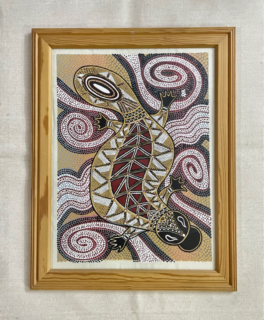 Vintage Australian Aboriginal Dot Art Framed 37x57cms, Furniture & Home