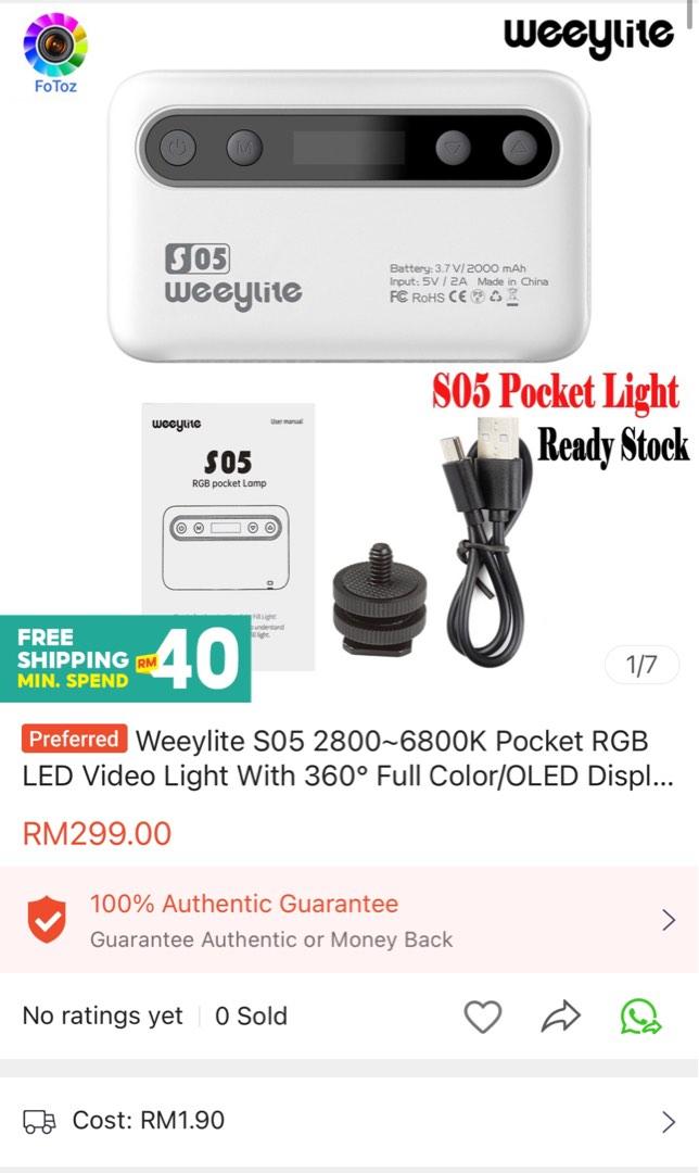 Weeylite S05 Pocket RGB Light (App Controlled), Photography, Photography  Accessories, Lighting & Studio Equipment on Carousell