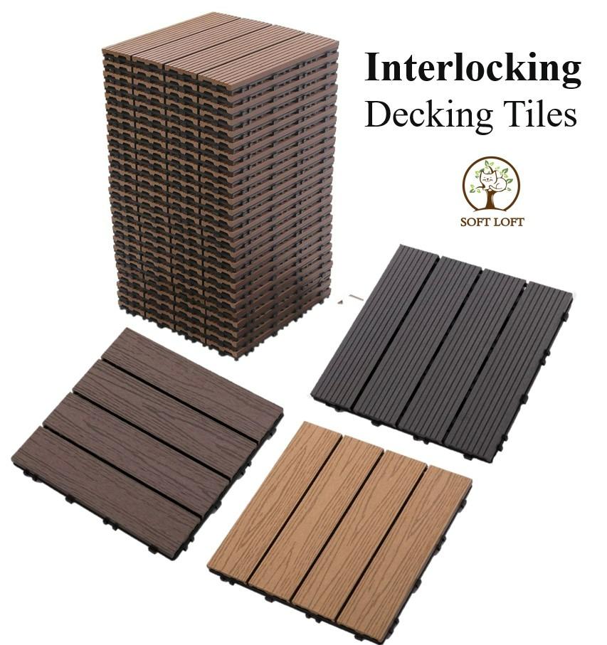 Wood Plastic Composite Patio Deck Tiles, Interlocking Decking Tiles