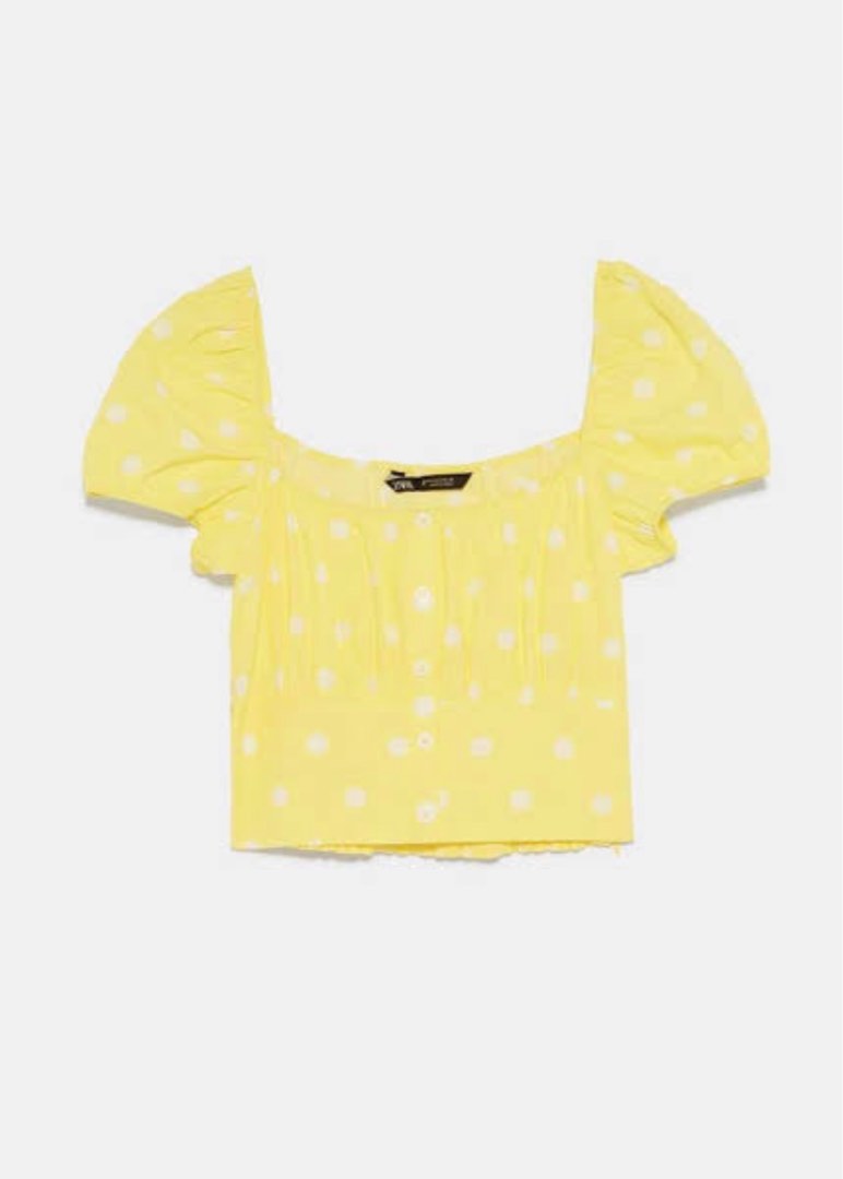 zara yellow polka dot crop top, Women's Fashion, Tops, Blouses on Carousell