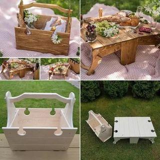 2-in-1 Outdoor/Indoor Wooden Portable Picnic Basket Table