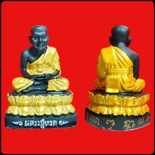 Mini Bucha LP Thuad/LP Thuat with Yant, LP Sommai [Believed to Increase Fortune, Bring Prosperity, Strong Protection from Harm & Danger, Against Fatal Automobile Accidents, Black Magic, etc] Ideal for placing on altar/office table, inside car, etc