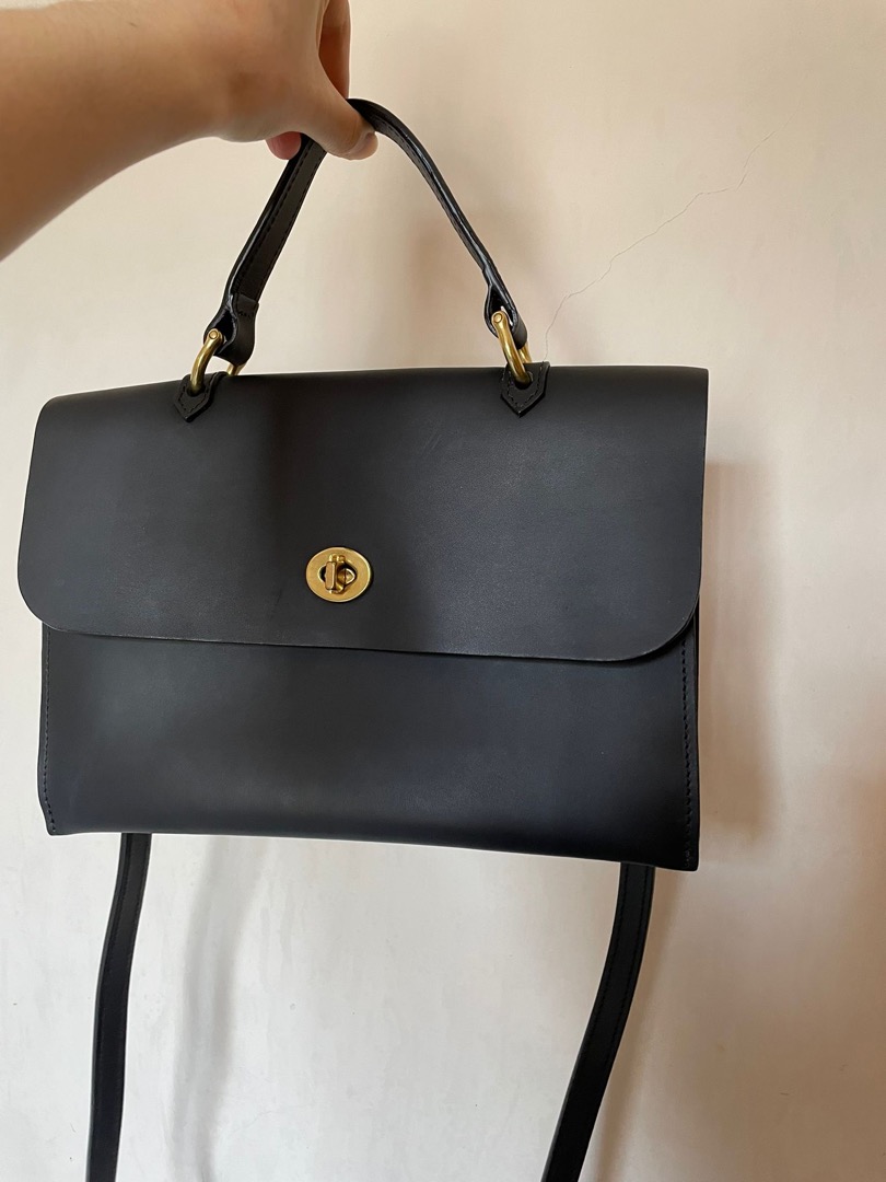 英國牌子Mimiberry hebe black leather crossbody bag, 女裝, 手袋及銀