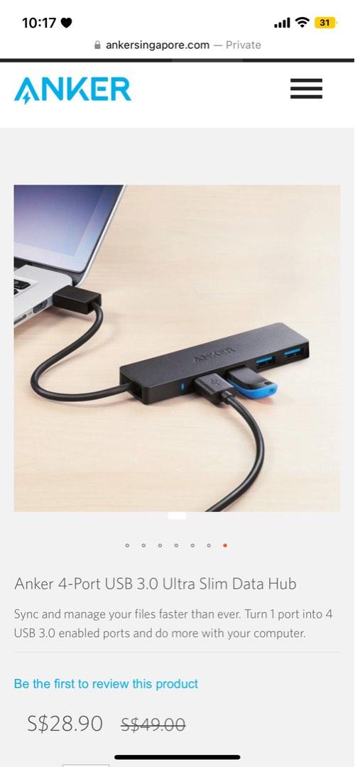  Anker 4-Port USB 3.0 Hub, Ultra-Slim Data USB Hub with