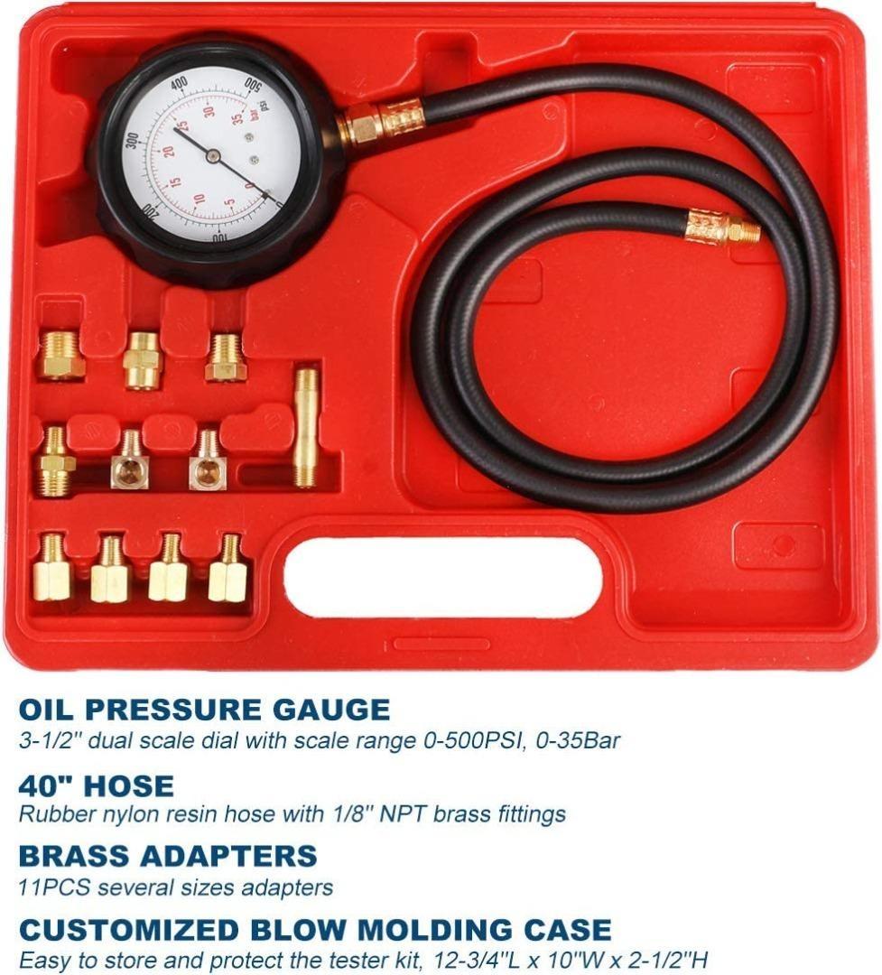 [B2421] JIFETOR Engine Oil Pressure Gauge Transmission Fluid Diagnostic Tester Tool Kit 12PCS