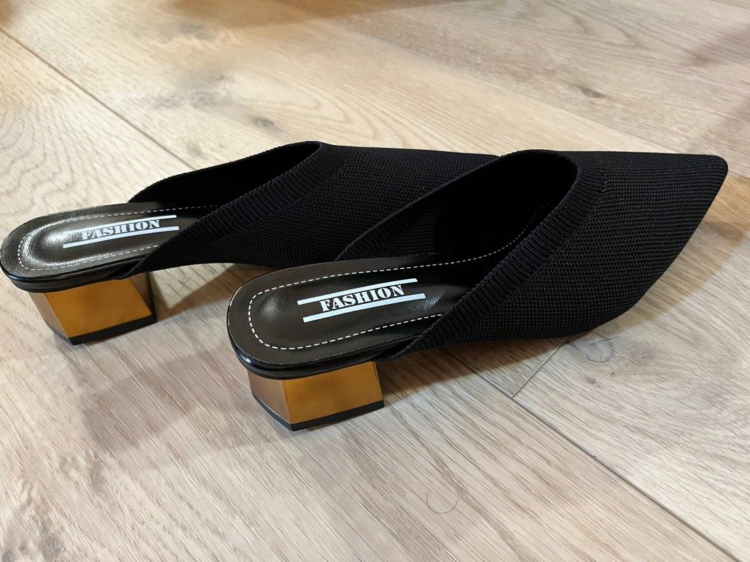 pointed black block heels