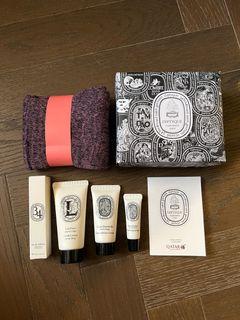BNIB Diptyque Qatar amenity kit - 34 edt, lotion, face cream, lip balm, sock