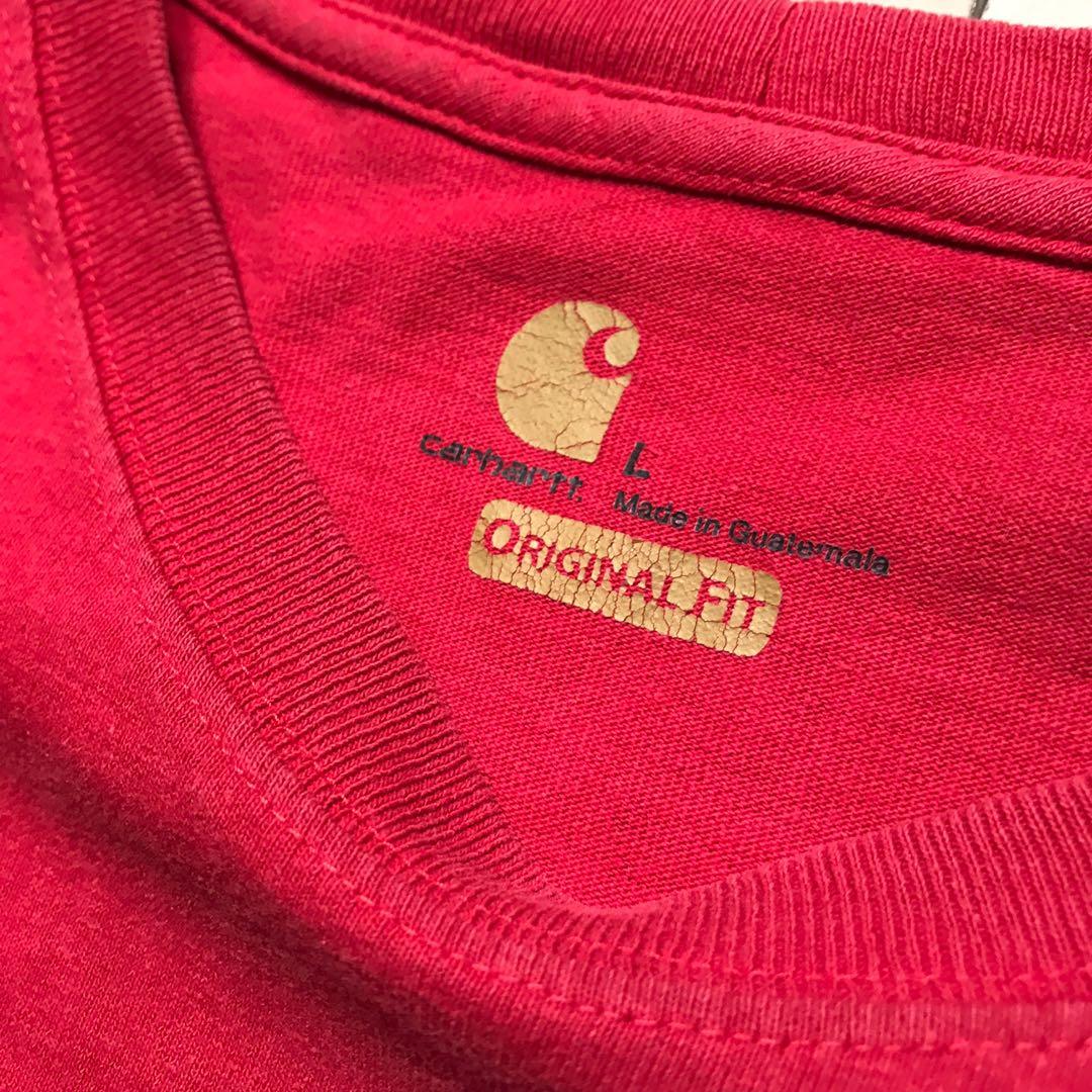Carhartt Red Pocket Tee (Category: Tshirts & Polo Shirts ) located in Pagbilao. Submitted by unit4302 (Listing ID 1190793479, Image 3). Description: Carhartt Red Pocket Tee Good Condition Size Large Multiple pinholes Pit to pit - 24 Shoulder to hem - 30.