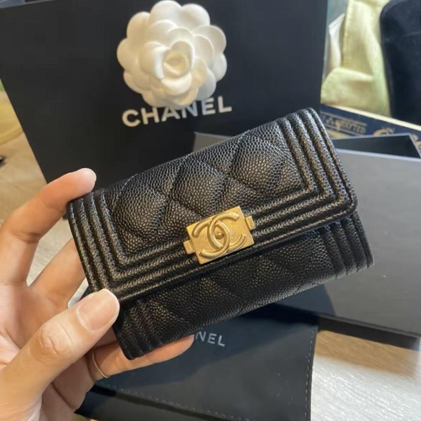 Chanel Boy Compact Trifold Wallet in 20C Purple Caviar and Shiny