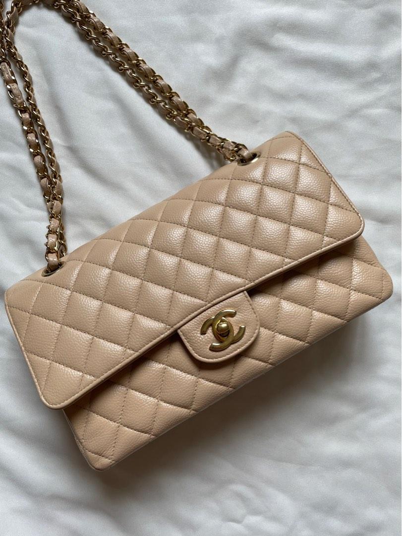 Chanel Beige Claire Caviar Medium Classic Flap in GHW, Luxury, Bags &  Wallets on Carousell
