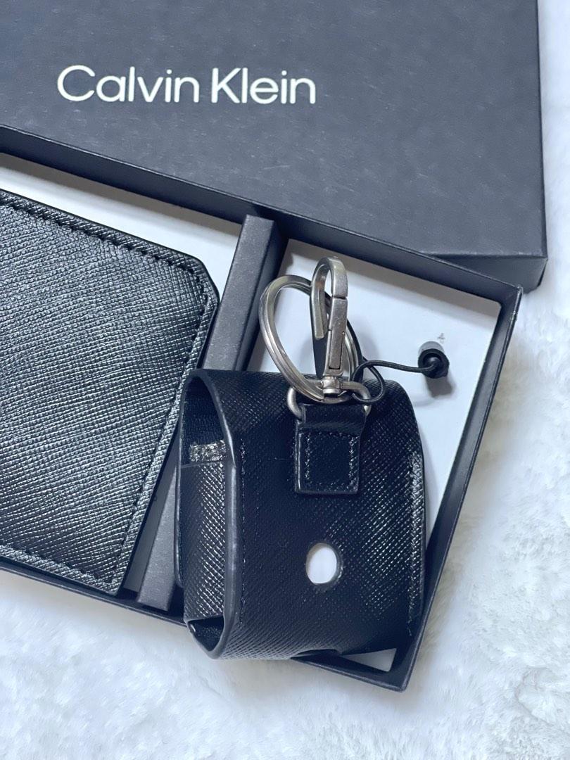 Calvin Klein Saffiano Leather Bifold Wallet + Airpods Case Gift Set in Blue  for Men