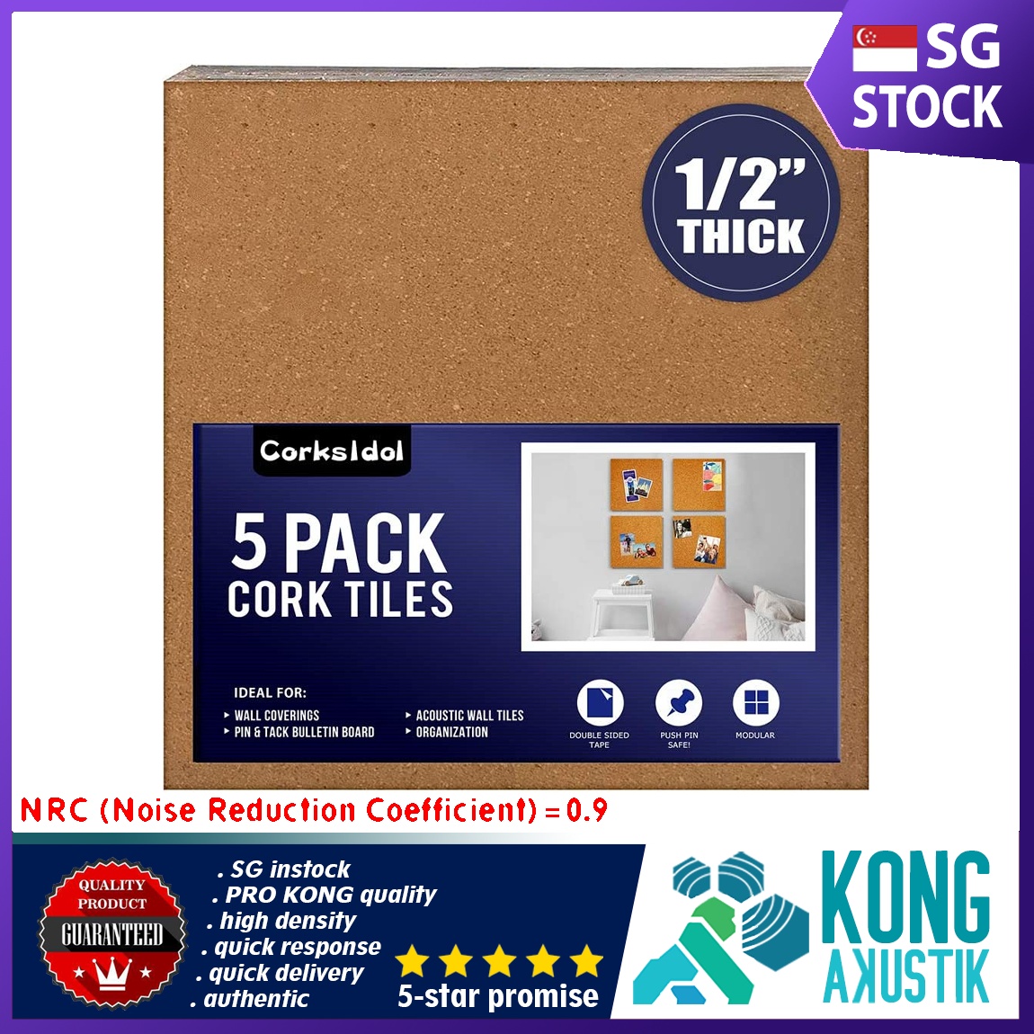 Corksidol Cork Tiles 12"x12" 1/2" Thick Bulletin BoardCork Board