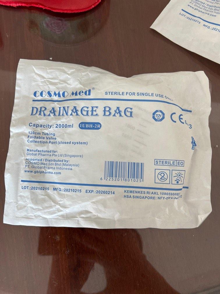 Cosmo Med Drainage Bag 2000ml 120cm tubing Foldable Valve, Health