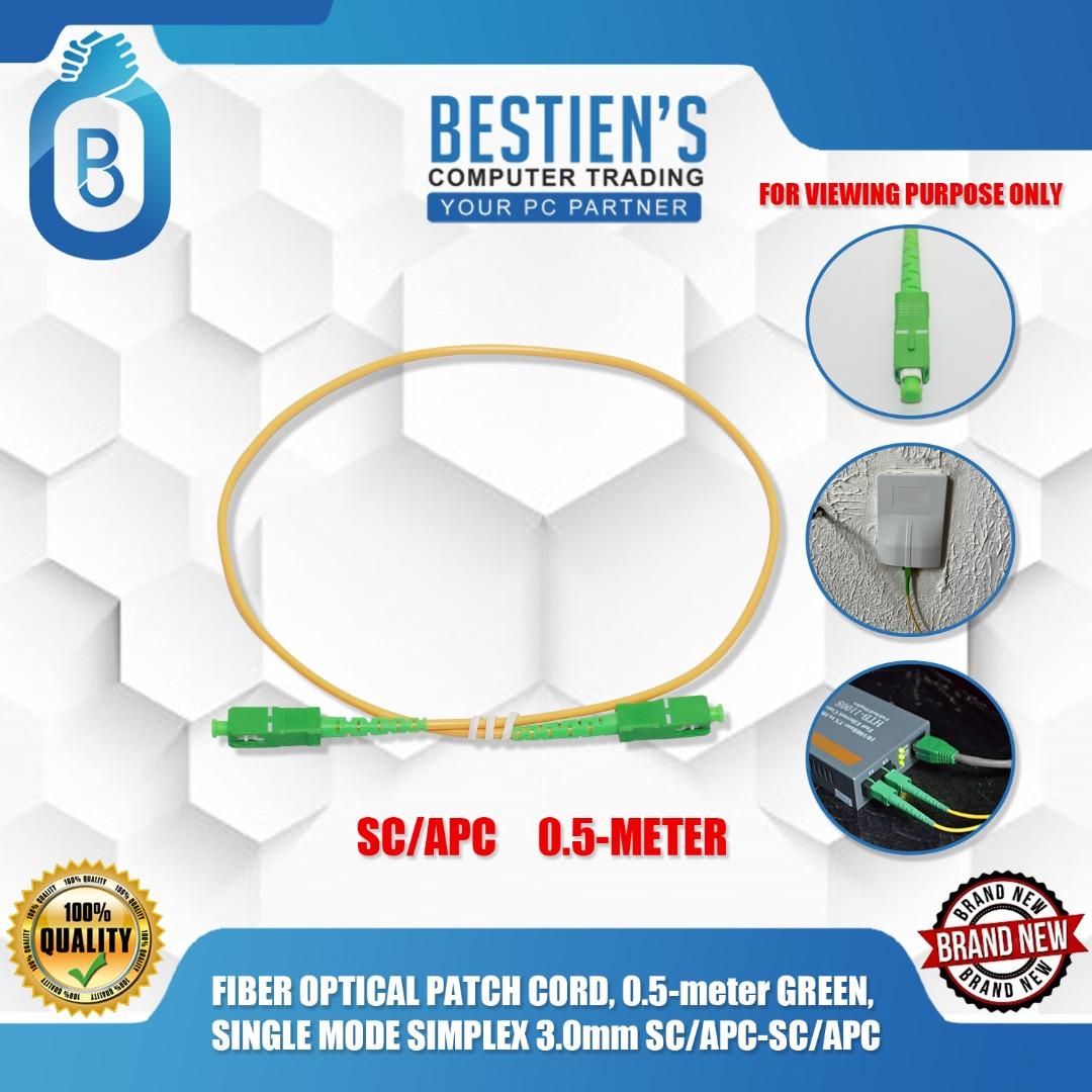 FIBER OPTICAL PATCH CORD, 0.5-meter GREEN, SINGLE MODE SIMPLEX 3.0mm SC/APC-SC/APC (Category: Cables & Adaptors) located in Quezon City. Submitted by besteinpc (Listing ID 1190574760, Image 1). Description: FIBER OPTICAL PATCH CORD, 0.5-meter GREEN, SINGLE MODE SIMPLEX 3.0mm SC/APC-SC/APC FEATURES: 👉Core Type: Single-mode 👉Cable Diameter: φ2.0mm 👉Low insertion loss and back reflection loss 👉Good changeability Good Durability 👉High temperatur
