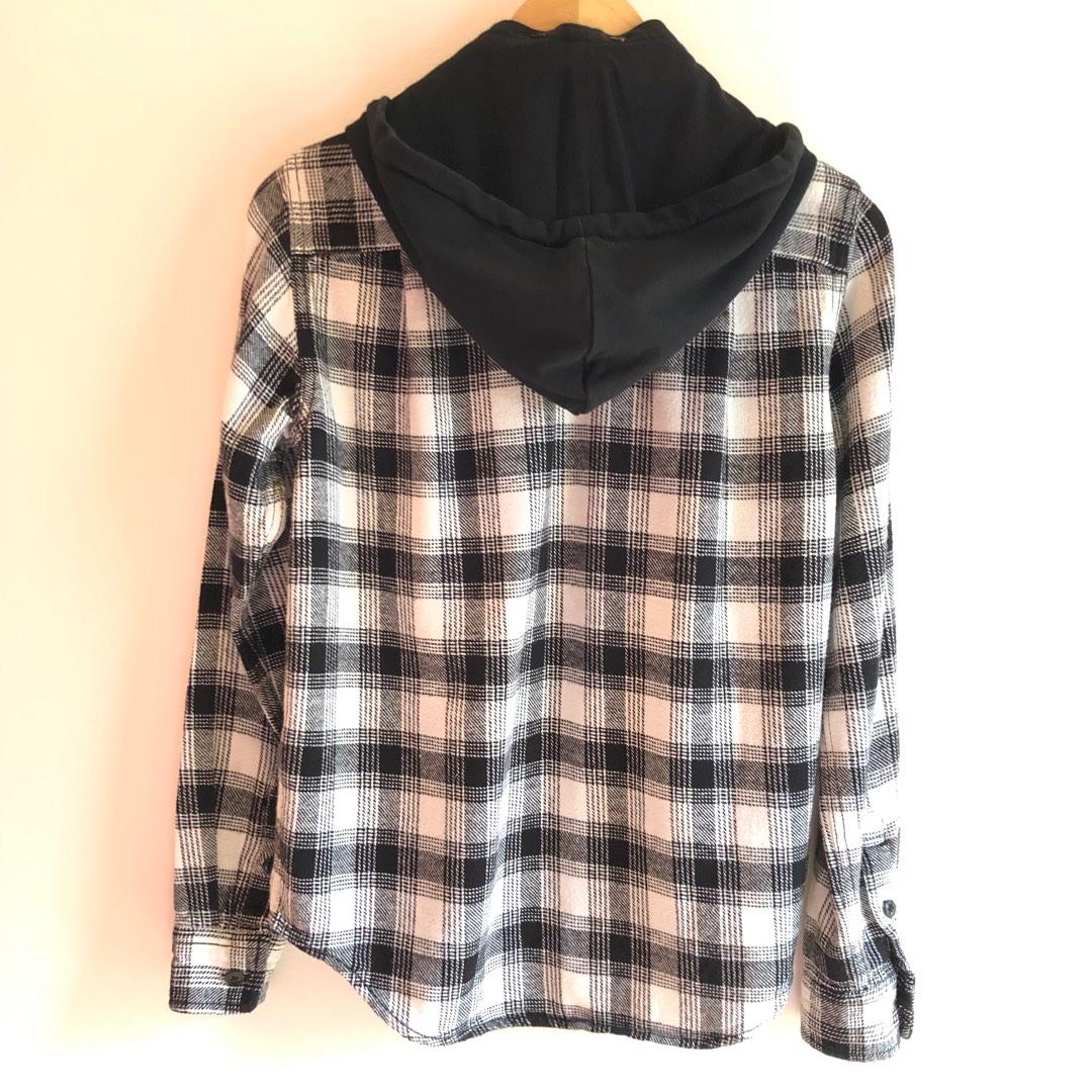 Flannel Checkered Long Sleeve Hoodie Shirt Men s Fashion Tops