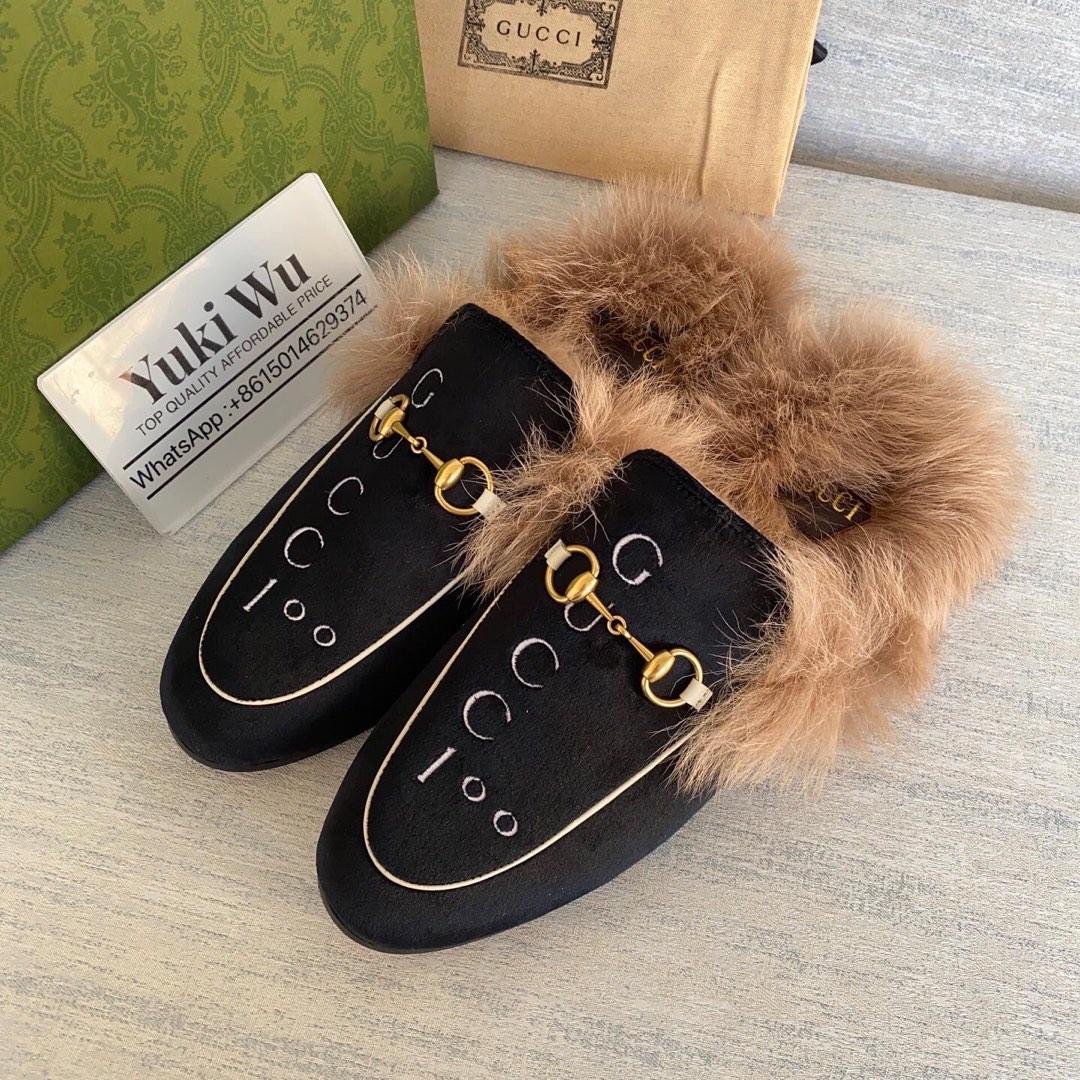 Fluffy cheap gucci slippers