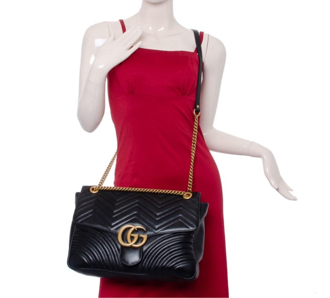 GUCCI Marmont Black Leather Large Shoulder Bag, Luxury, Bags & Wallets on  Carousell