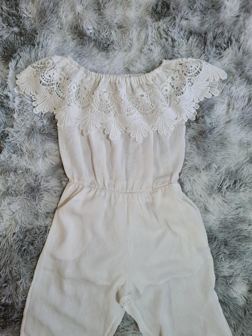 Guipure Lace Overlay on Jumpsuit White, Women's Fashion, Dresses & Sets