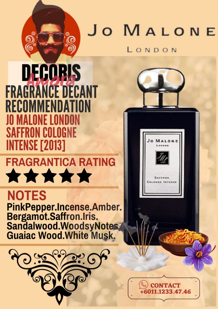 Jo Malone Saffron Cologne Intense Perfume Decant, Beauty & Personal Care, Fragrance