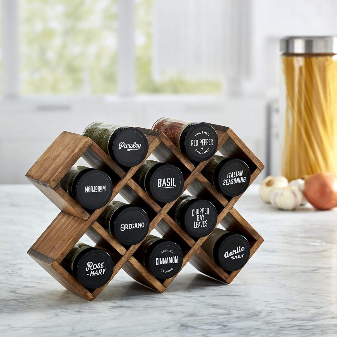 Brand New Kamenstein Criss-Cross Bamboo Spice Rack with 18 FULL spice jars