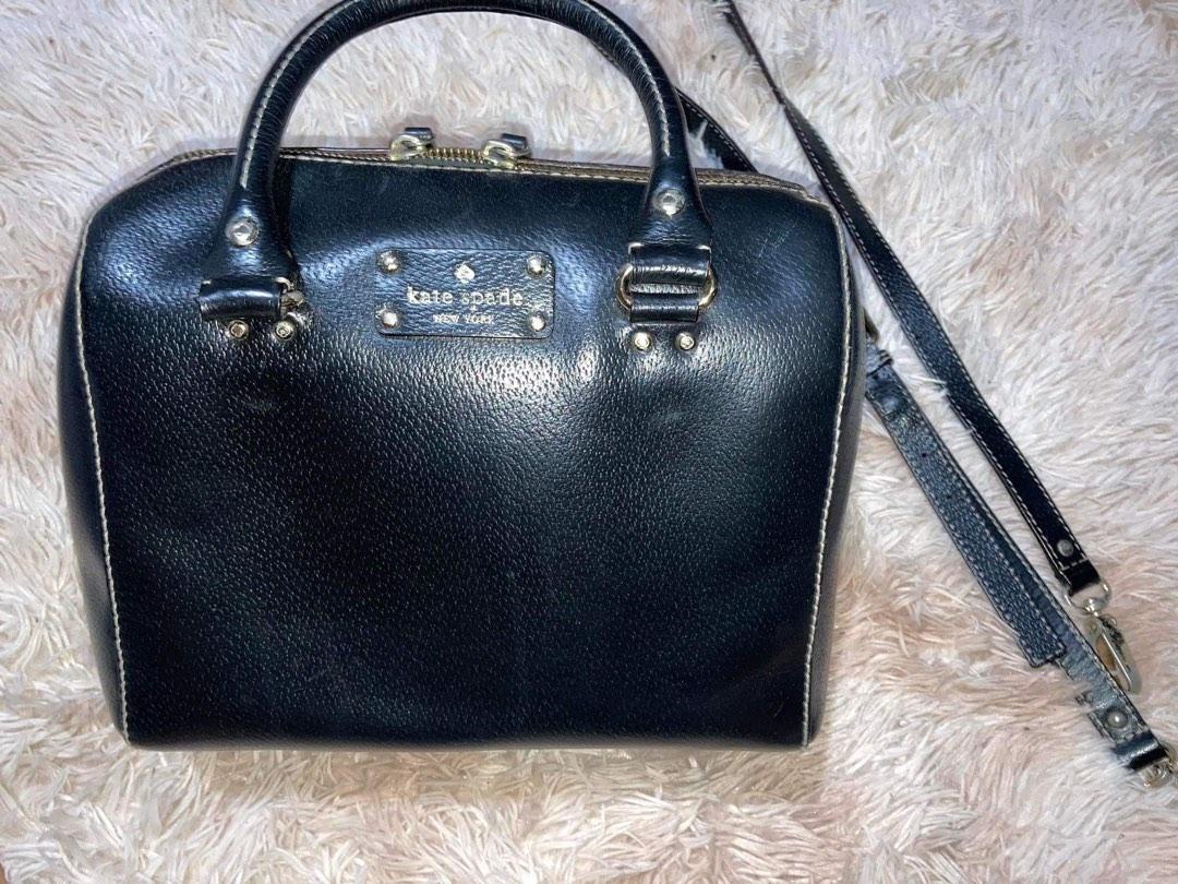 Kate spade black purse with white stitching sale