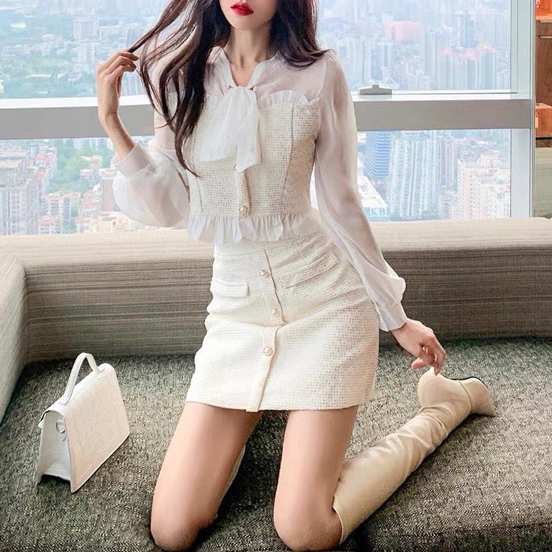 Korean style chic white A line skirt