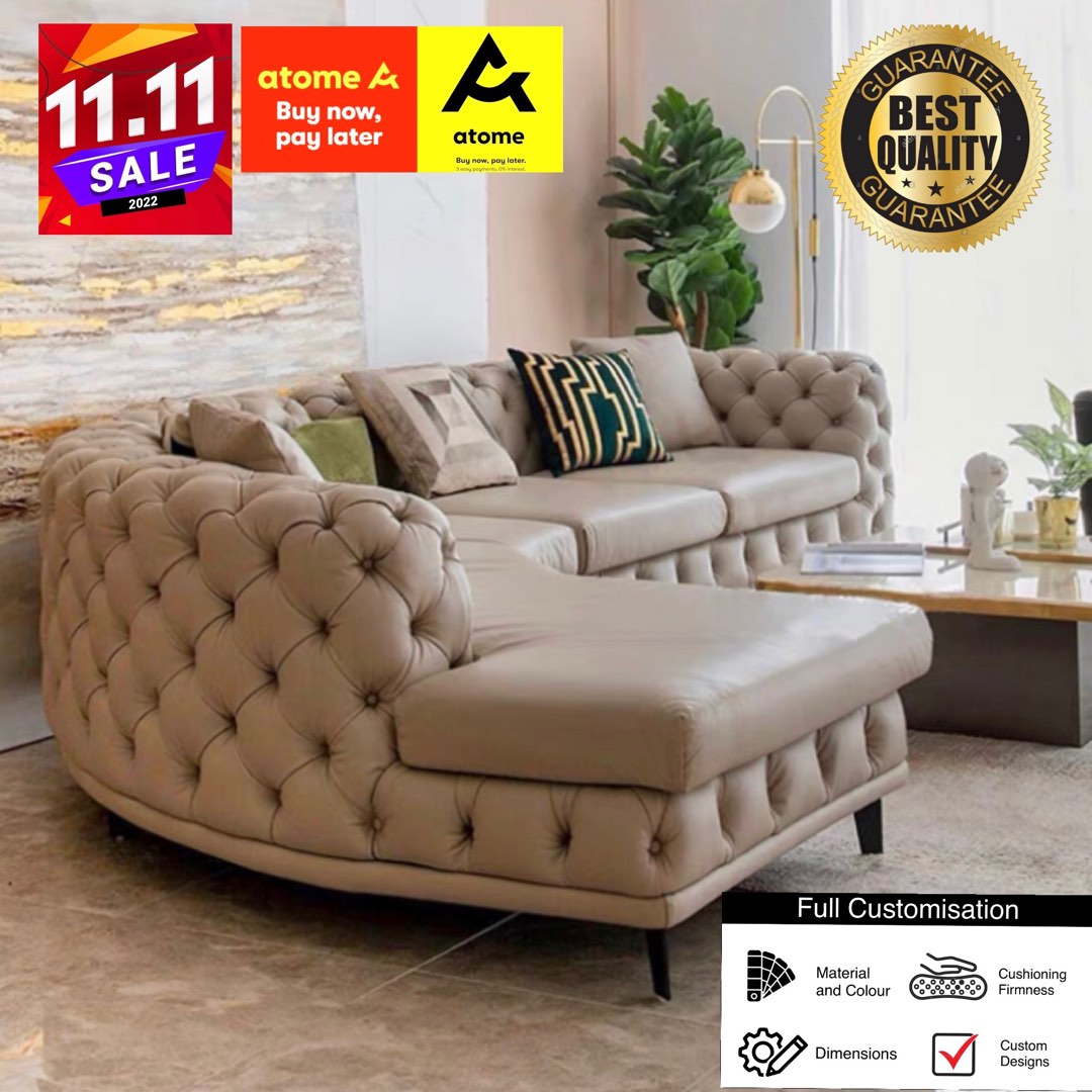 Leo Length 160cm Tufted Chesterfield Curve JShape Sofa Multiseater Designer Sofa Available in