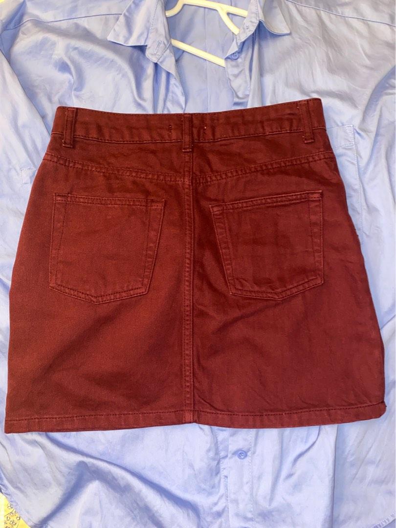 Maroon denim skirt cheap