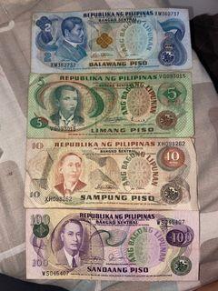 Old Philippine paper money set- 2,5,10&100