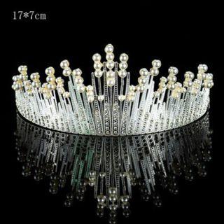 Premium Large Metal Tiara with Pearl and Diamond Cake Decoration