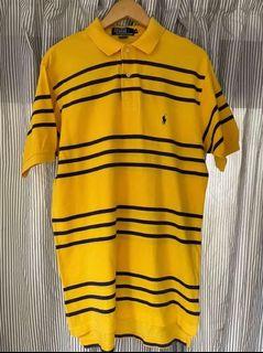 Ralph Lauren古著黃紫條紋純棉polo衫