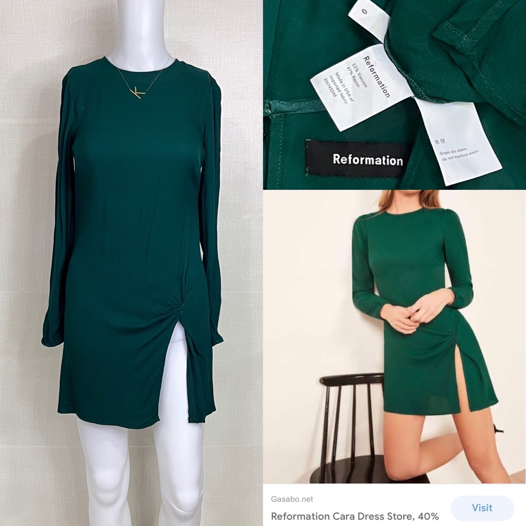 Reformation Cara Bermuda Green High Slit Mini Dress Women s Fashion Dresses Sets Dresses on Carousell